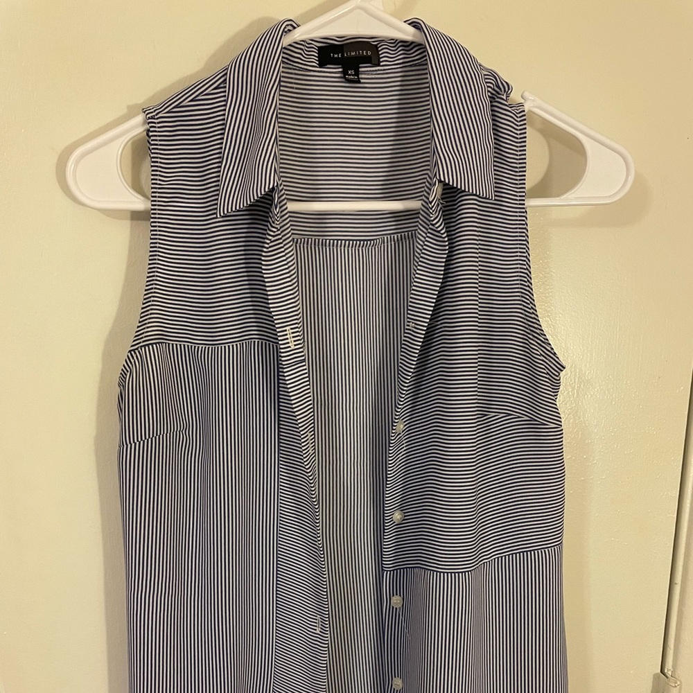 The limited stripped sleeveless button down